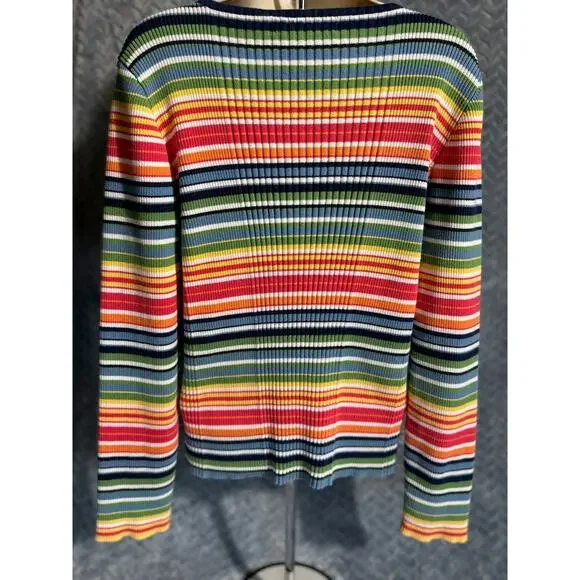 Jones New York Multi Color Ribbed Knit Pullover Size XL Retro Hippie Casual Boho - Picture 3 of 5